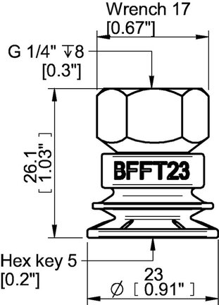 Przyssawka mieszkowa BFFT23P, PU60°/60°/30°, G1/4" wew., (BFFT23P.5V.G83W) (0210559) - Piab