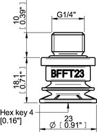 Przyssawka mieszkowa BFFT23P, PU60°/60°/30°, G1/4" zew., (BFFT23P.5V.G84W) (0210560) - Piab