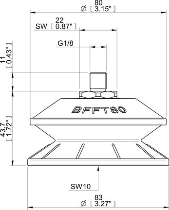 Przyssawka mieszkowa BFFT80, PU30°/60°, G1/8" zew., filtr siatkowy (S.BFFT80P306060.G18M.01) (0230286) - Piab