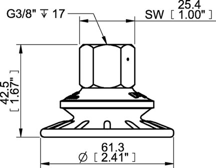 Przyssawka mieszkowa BFF60P, PU55°/60°, G3/8" wew., 17 mm, (BFF60P.4R.G64W) (0200699) - Piab