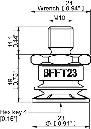 Przyssawka mieszkowa BFFT23P, PU60°/60°/30°, M10x1,5 zew., (BFFT23P.5V.M11W) (0210561) - Piab