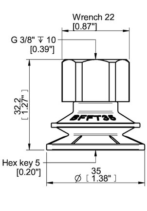 Przyssawka mieszkowa BFFT35P, PU60°/60°/30°, G3/8" wew., tworzywowy, (BFFT35P.5V.G85WC) (0210325) - Piab