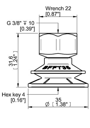 Przyssawka mieszkowa BFFT35P, PU60°/60°/30°, G3/8" wew., (BFFT35P.5V.G80W) (0210564) - Piab