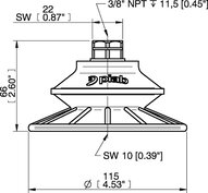 Przyssawka mieszkowa BFF110P, PU55°/60°. 3/8" NPT wew., filtr siatkowy, (BFF110P.5R.N49MR) (0206881) - Piab