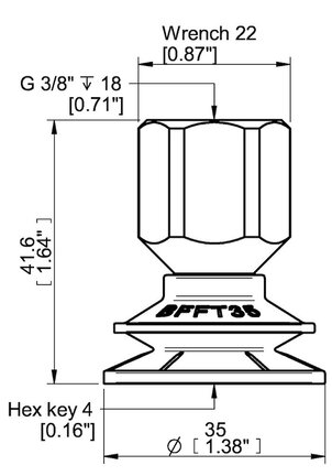 Przyssawka mieszkowa BFFT35P, PU60°/60°/30°, G3/8" wew., 17 mm, (BFFT35P.5V.G81W) (0210565) - Piab