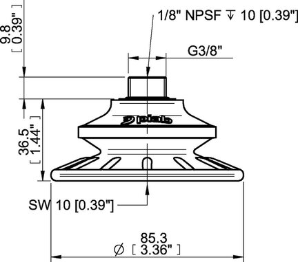 Przyssawka mieszkowa BFF80P, PU55°/60°, G3/8"/1/8" NPSF wew., filtr siatkowy, (BFF80P.5R.G69MR) (0207257) - Piab
