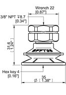 Przyssawka mieszkowa BFFT35P, PU60°/60°/30°, 3/8" NPT wew., (BFFT35P.5V.N50W) (0210567) - Piab