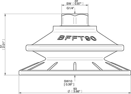 Przyssawka mieszkowa BFFT90P, PU60°/60°/30°, G1/4" wew., filtr siatkowy, (BFFT90P.5S.G75MR) (0206793) - Piab