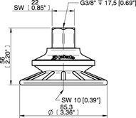 Przyssawka mieszkowa BFF80P, PU55°/60°, G3/8" wew., filtr siatkowy, L=17 mm, (BFF80P.5R.G78MR) (0207261) - Piab