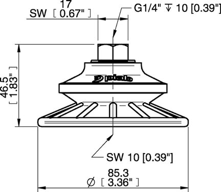 Przyssawka mieszkowa BFF80P, PU55°/60°, G1/4" wew., filtr siatkowy, (BFF80P.5R.G75MR) (0207259) - Piab