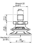 Przyssawka mieszkowa BFFT35P, PU60°/60°/30°, M10x1,5 zew., (BFFT35P.5V.M11W) (0210570) - Piab