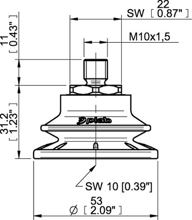 Przyssawka mieszkowa BFFT50P, PU60°/60°/30° M10x1,5 zew., filtr siatkowy, (BFFT50P.5S.M10MR) (0207666) - Piab