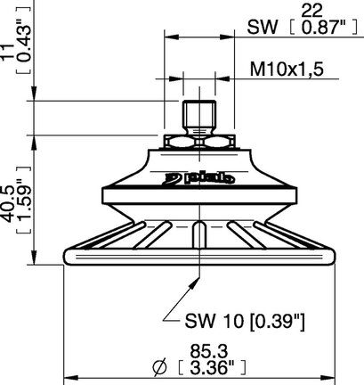 Przyssawka mieszkowa BFF80P, PU55°/60°, M10x1,5 zew., filtr siatkowy, (BFF80P.5R.M10MR) (0207260) - Piab