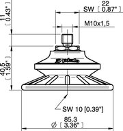 Przyssawka mieszkowa BFF80P, PU55°/60°, M10x1,5 zew., filtr siatkowy, (BFF80P.5R.M10MR) (0207260) - Piab