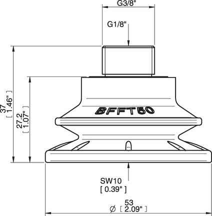 Przyssawka mieszkowa BFFT50P, PU60°/60°/30°, G3/8"/1/8" NPSF wew., filtr siatkowy, (BFFT50P.5S.G69MR) (0206521) - Piab