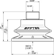 Przyssawka mieszkowa BFFT50P, PU60°/60°/30°, G3/8"/1/8" NPSF wew., filtr siatkowy, (BFFT50P.5S.G69MR) (0206521) - Piab