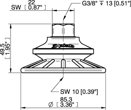 Przyssawka mieszkowa BFF80TP, PU55°/60°/30°, G3/8" wew., filtr siatkowy, (BFF80TP.5S.G77MR) (0206690) - Piab
