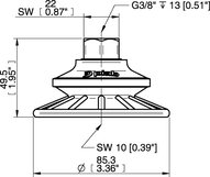 Przyssawka mieszkowa BFF80TP, PU55°/60°/30°, G3/8" wew., filtr siatkowy, (BFF80TP.5S.G77MR) (0206690) - Piab