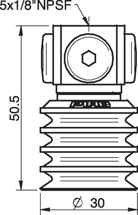 Przyssawka wielomieszkowa BL30-2, Silikon SIL 50°, NPSF 5x1/8" wew., bez filtra (S.BL30-2S50.NS518F.00) (0101513) - Piab