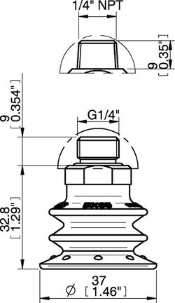 Przyssawka wielomieszkowa BX35P, PU30°/60°, NPT 1/4" zew., podwójny zawór przepływu (S.BX35P3060.NT14M.50) (0107563) - Piab