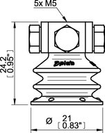 Przyssawka wielomieszkowa BX20P, PU60°, 5xM5 wew., bez filtra (S.BX20P60.M5M5F.00) (0125111) - Piab