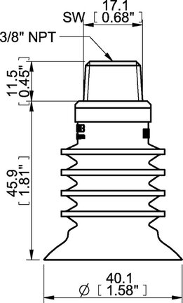 Przyssawka wielomieszkowa BL40-4, Silikon SIL 40°, NPT 3/8", wysoki zew., bez filtra (S.BL40-4S40.NT38MHF.00) (0116996) - Piab