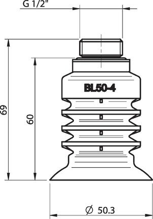Przyssawka wielomieszkowa BL50-4, Silikon SIL 40°, G1/2", wysoki zew., bez filtra (S.BL50-4S40.G12MHF.00) (0120543) - Piab