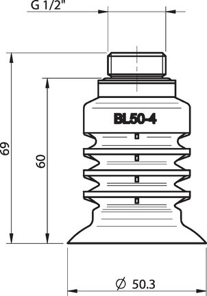 Przyssawka wielomieszkowa BL50-4, Silikon SIL 40°, FDA, G1/2", wysoki zew., bez filtra (S.BL50-4SF40.G12MHF.00) (9909649) - Piab