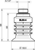 Przyssawka wielomieszkowa BL50-4, Silikon SIL 40°, FDA, G1/2", wysoki zew., bez filtra (S.BL50-4SF40.G12MHF.00) (9909649) - Piab