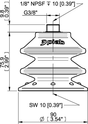 Przyssawka wielomieszkowa BXF90P, PU60°, G3/8" zew., filtr siatkowy, (BXF90P.5Y.G69MR) (0207742) - Piab