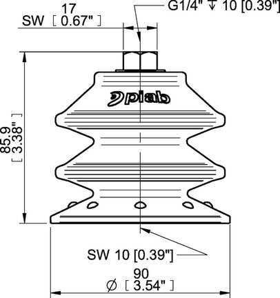 Przyssawka wielomieszkowa BXF90P, PU60°, G1/4" wew., filtr siatkowy, (BXF90P.5Y.G75MR) (0207744) - Piab