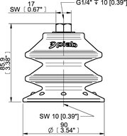 Przyssawka wielomieszkowa BXF90P, PU60°, G1/4" wew., filtr siatkowy, (BXF90P.5Y.G75MR) (0207744) - Piab