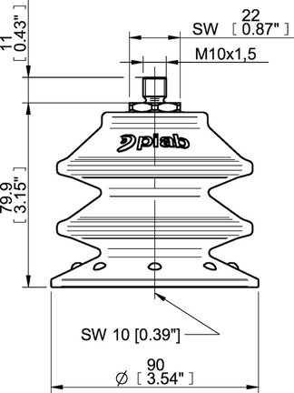Przyssawka wielomieszkowa BXF90P, PU60°, M10×1,5 zew., filtr siatkowy, (BXF90P.5Y.M10MR) (0207746) - Piab