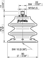 Przyssawka wielomieszkowa BXF90P, PU60°, M10×1,5 zew., filtr siatkowy, (BXF90P.5Y.M10MR) (0207746) - Piab