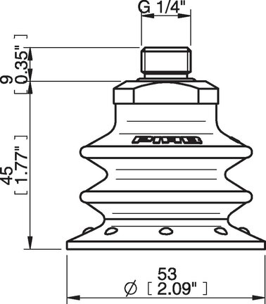 Przyssawka wielomieszkowa BX52P, PU60°, G1/4" zew., podwójny zawór przepływu (S.BX52P60.G14M.50) (0107385) - Piab