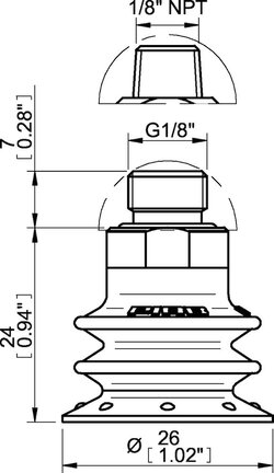 Przyssawka wielomieszkowa BX25, PU30°/60°, NPT 1/8" zew., zawór ster., podw.. przepł., dysk filtr. i filtr siatkowy (S.BX25P3060.NT18M.55) (9909117) - Piab