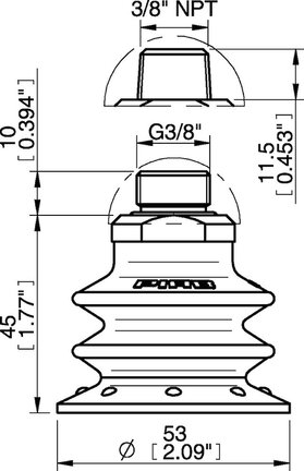 Przyssawka wielomieszkowa BX52P, PU60°, NPT 3/8" zew., podwójny zawór przepływu (S.BX52P60.NT38M.50) (0107516) - Piab