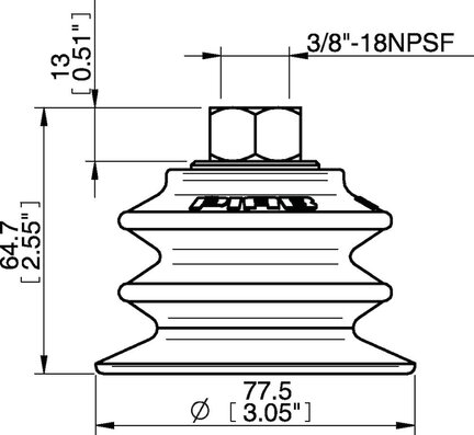 Przyssawka wielomieszkowa BX75P, PU60° z filtrem, 3/8" NPSF wew., (BX75P.5E.N40W.F) (0108795) - Piab