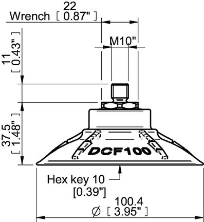 Przyssawka głęboka wklęsła DCF100P, PU60°, M10x1,5 zew., filtr siatkowy, (DCF100P.5Y.M10MR) (0210626) - Piab