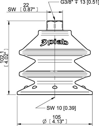 Przyssawka wielomieszkowa BX105P, PU60°, G3/8" wew., filtr siatkowy, (BXF105P.5Y.G70MR) (0209424) - Piab