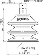 Przyssawka wielomieszkowa BX105P, PU60°, G3/8" wew., filtr siatkowy, L=17 mm, (BXF105P.5Y.G78MR) (0209425) - Piab