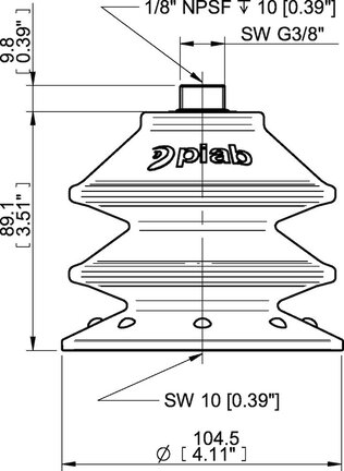Przyssawka wielomieszkowa BX105P, PU60°, G3/8" zew., filtr siatkowy, (BXF105P.5Y.G69MR) (0209426) - Piab