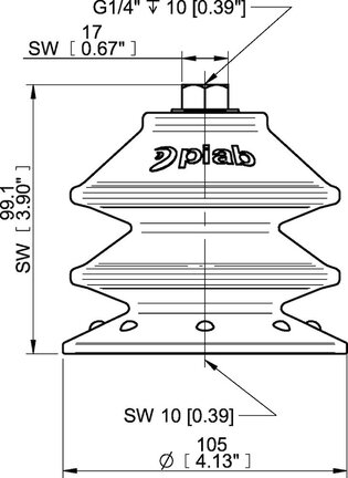 Przyssawka wielomieszkowa BX105P, PU60°, G1/4" wew., filtr siatkowy, (BXF105P.5Y.G75MR) (0209428) - Piab