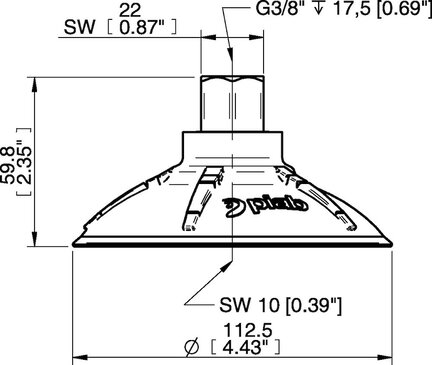 Przyssawka głęboka wklęsła DCF110P, PU60°, G3/8" wew., filtr siatkowy, L=17 mm, (DCF110P.5T.G78MR) (0209187) - Piab