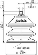 Przyssawka wielomieszkowa BX105P, PU60°, M10×1,5 zew., filtr siatkowy, (BXF105P.5Y.M10MR) (0209430) - Piab