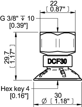 Przyssawka głęboka wklęsła DCF30P, PU60°, G3/8" wew., (DCF30P.5Y.G80W) (0210588) - Piab