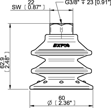 Przyssawka wielomieszkowa BXF60P, PU60°, G3/8" wew. z tworzywa, (BXF60P.5Y.G68WC) (0207530) - Piab