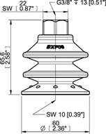 Przyssawka wielomieszkowa BXF60P, PU60°, G3/8" wew., filtr siatkowy, (BXF60P.5Y.G70MR) (0207748) - Piab