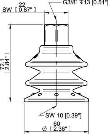 Przyssawka wielomieszkowa BXF60P, PU60°, G3/8" wew., filtr siatkowy, L=17 mm, (BXF60P.5Y.G78MR) (0209305) - Piab