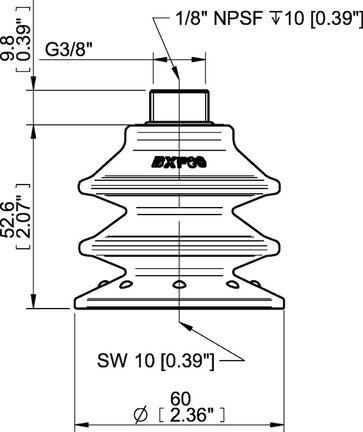 Przyssawka wielomieszkowa BXF60P, PU60°, zewnętrzny G3/8", filtr siatkowy, (BXF60P.5Y.G69MR) (0207749) - Piab